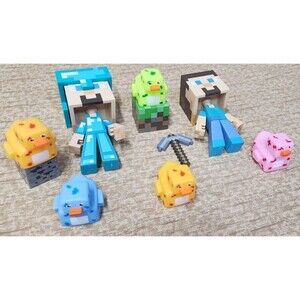 Minecraft Figure Lot Of 9 / Ducks / Steve Diamond / Steve Regular And Pickaxe